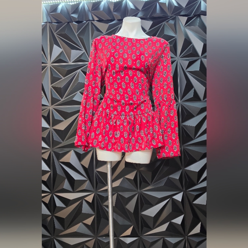 Simply Styled Red Printed Peplum Blouse